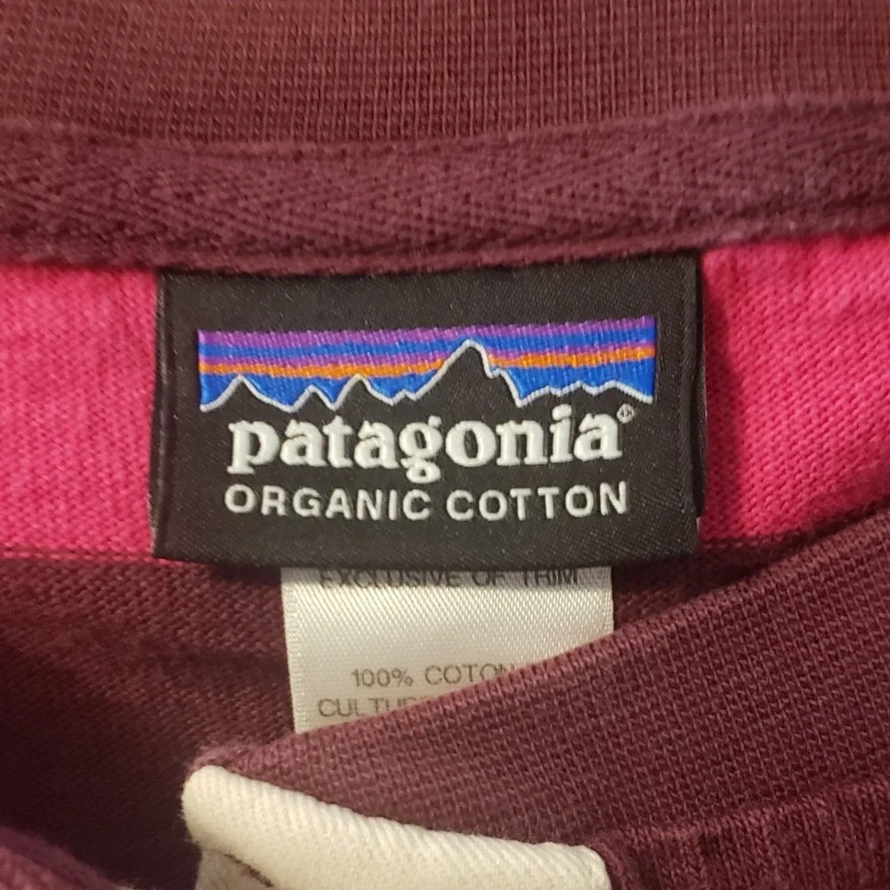 Patagonia Womens Striped Henley Dress L Pink Purple 3/4 Sleeve Organic Cotton - Picture 2 of 8